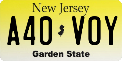 NJ license plate A40VOY