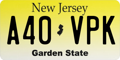 NJ license plate A40VPK