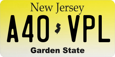 NJ license plate A40VPL