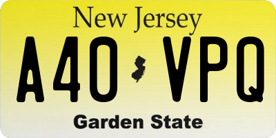 NJ license plate A40VPQ