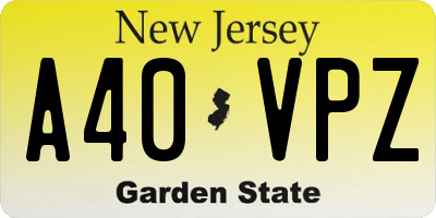 NJ license plate A40VPZ
