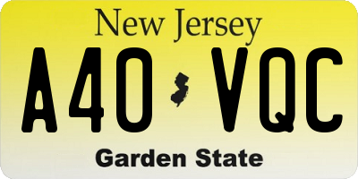 NJ license plate A40VQC