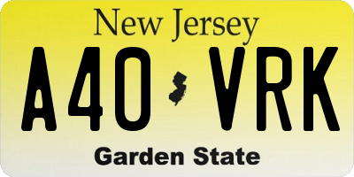 NJ license plate A40VRK
