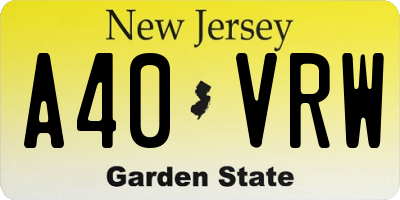 NJ license plate A40VRW