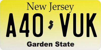 NJ license plate A40VUK