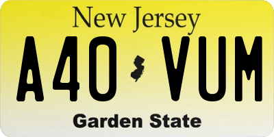 NJ license plate A40VUM