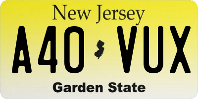 NJ license plate A40VUX