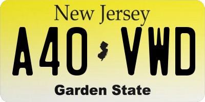 NJ license plate A40VWD