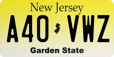 NJ license plate A40VWZ