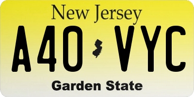 NJ license plate A40VYC