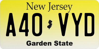 NJ license plate A40VYD