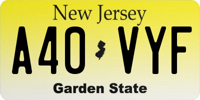 NJ license plate A40VYF