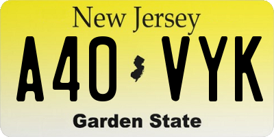 NJ license plate A40VYK