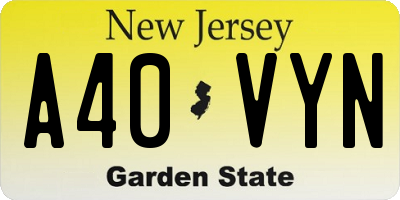 NJ license plate A40VYN