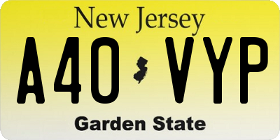 NJ license plate A40VYP