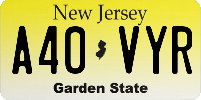 NJ license plate A40VYR