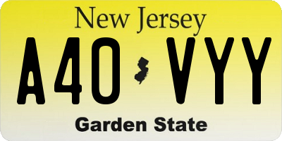 NJ license plate A40VYY