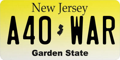 NJ license plate A40WAR