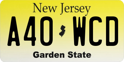NJ license plate A40WCD