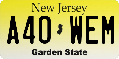 NJ license plate A40WEM