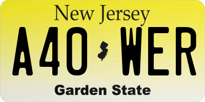 NJ license plate A40WER