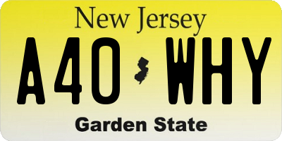 NJ license plate A40WHY