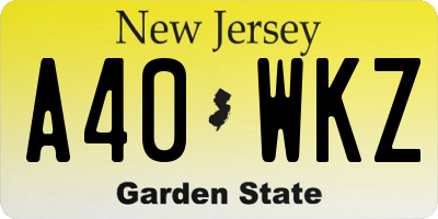 NJ license plate A40WKZ