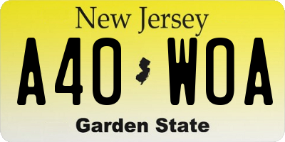 NJ license plate A40WOA