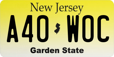 NJ license plate A40WOC