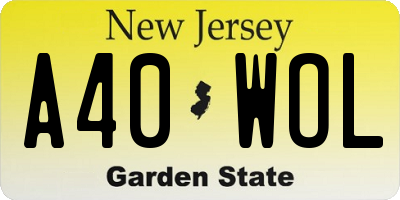 NJ license plate A40WOL