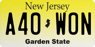 NJ license plate A40WON