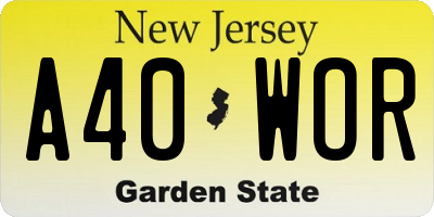 NJ license plate A40WOR