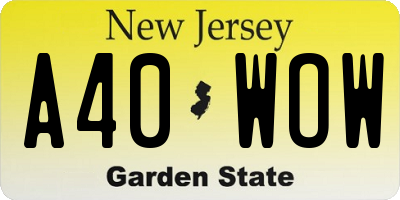 NJ license plate A40WOW