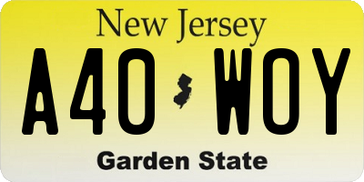 NJ license plate A40WOY