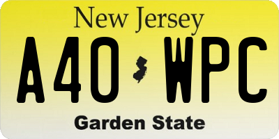 NJ license plate A40WPC