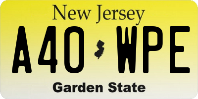 NJ license plate A40WPE