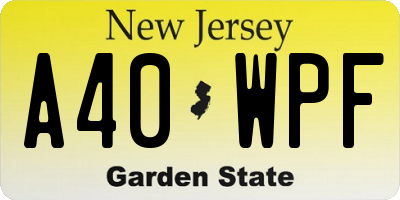 NJ license plate A40WPF