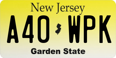 NJ license plate A40WPK