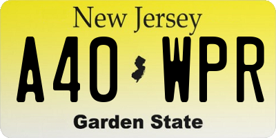 NJ license plate A40WPR