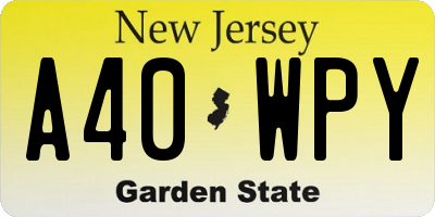 NJ license plate A40WPY