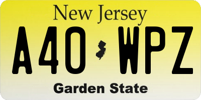 NJ license plate A40WPZ