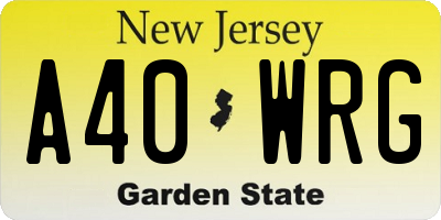 NJ license plate A40WRG