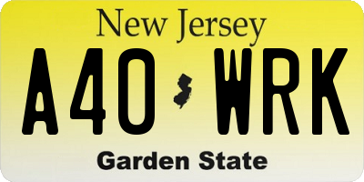 NJ license plate A40WRK