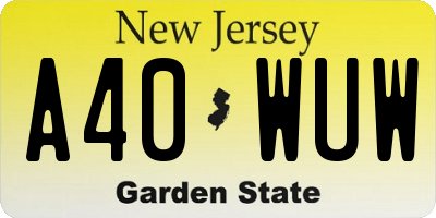 NJ license plate A40WUW