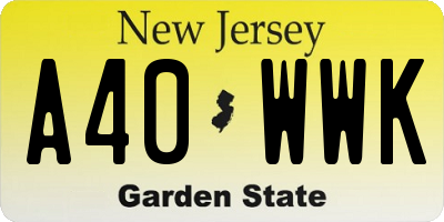 NJ license plate A40WWK