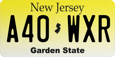 NJ license plate A40WXR