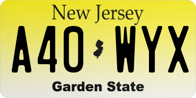 NJ license plate A40WYX