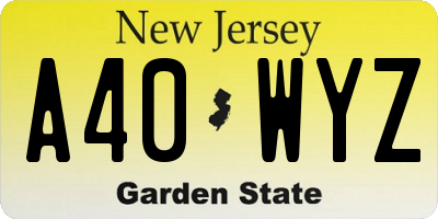 NJ license plate A40WYZ