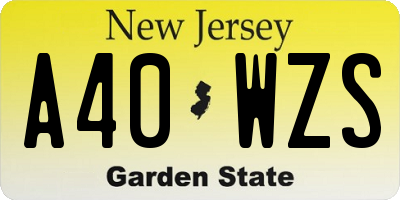 NJ license plate A40WZS