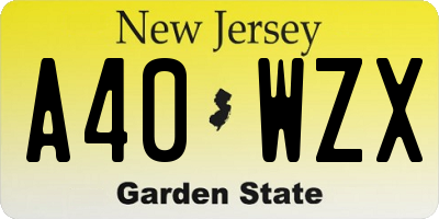 NJ license plate A40WZX
